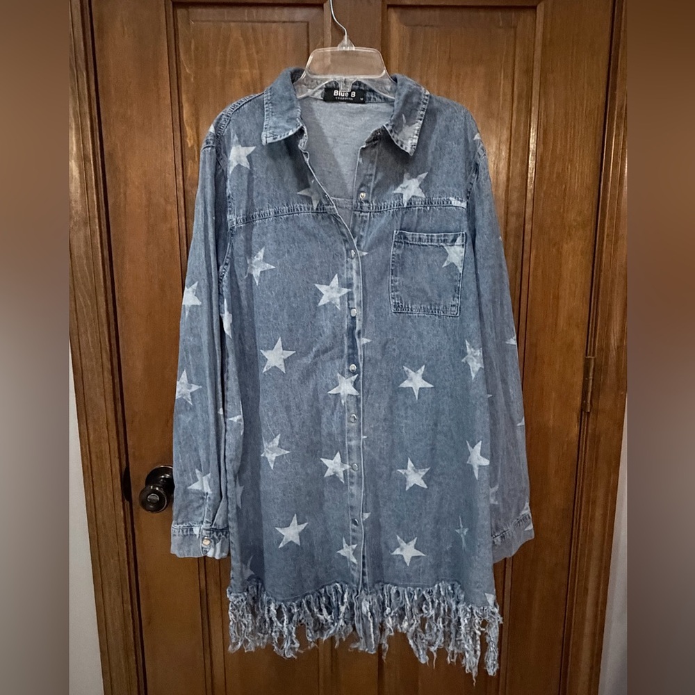Denim Star Fringe Midi Dress - Blue B